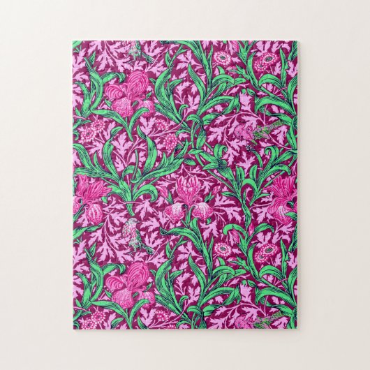 Puzzle William Morris Irises, Fuchsia Pink and Wine (Vertical)