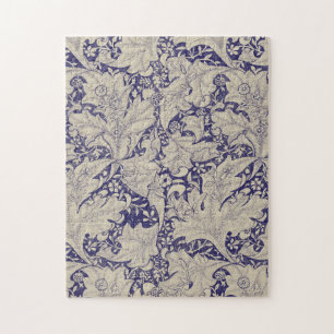 Puzzle William Morris Motif Giroflée Bleu Antique