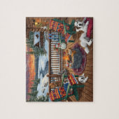 Puzzle Winter Cabin Deck Dogs Fire Pit Snow Scene (Vertical)