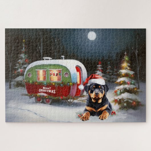 Puzzle Winter Rottweiler Caravan Christmas Adventure (Horizontal)