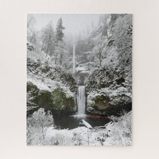 Puzzle Winter Snow at Multnomah Falls in Oregon Jigsaw Pu (Vertical)