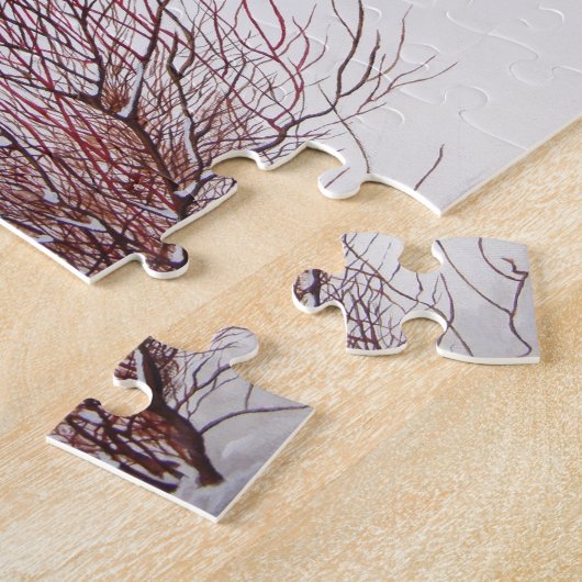 Puzzle Winter snow scene with cute black and tan dog (Côté)