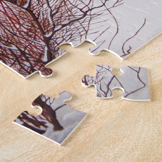 Puzzle Winter snow scene with cute black and tan dog (Côté)