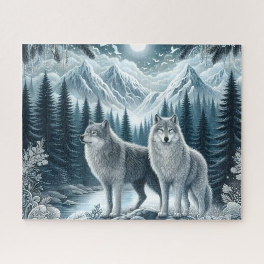 Puzzle Winter Snowy Mountain Wolves (Horizontal)