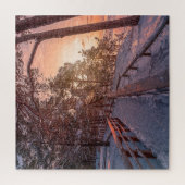 Puzzle Winter sunset in pine forest near sea (Vertical)