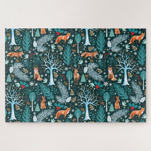 Puzzle Winter Woodland Turquoise/Gold ID785 (Horizontal)