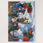 Puzzle Wire Fox Terrier courant dans la neige avec un cha (Vertical)