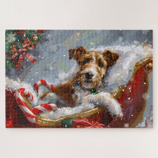 Puzzle Wire Fox Terrier Dog Christmas Festive  (Horizontal)