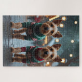 Puzzle Wire Fox Terrier Dogs Christmas Snow Holiday (Horizontal)