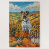 Puzzle Wirefox Terrier Chien Automne Moisson Thankgiving (Vertical)