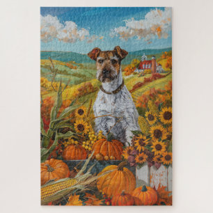 Puzzle Wirefox Terrier Chien Automne Moisson Thankgiving