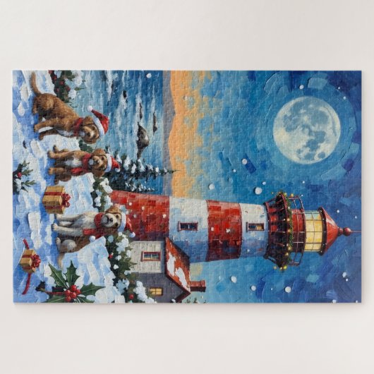 Puzzle Wirehaired Pointing Griffon Christmas Lighthouse (Horizontal)