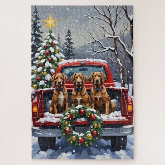Puzzle Wirehaired Pointing Griffon Christmas Red Truck (Vertical)