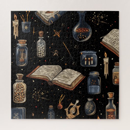 Puzzle Witchcraft Potion Pattern – Halloween Magic (Vertical)