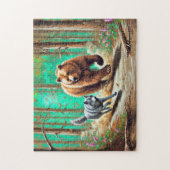 Puzzle Wolf et ours Chase Pastel Chalk Forest Scène (Vertical)