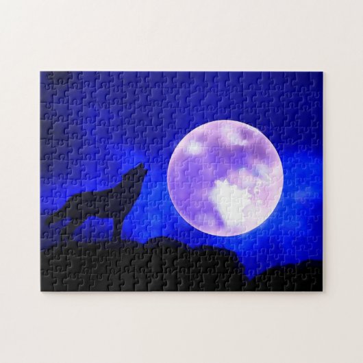 Puzzle Wolf Fullmoon & Blue Night - Wild Animaux Art (Horizontal)