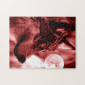 Puzzle Wolf Fullmoon & Red Night - Wild Animaux Art (Horizontal)