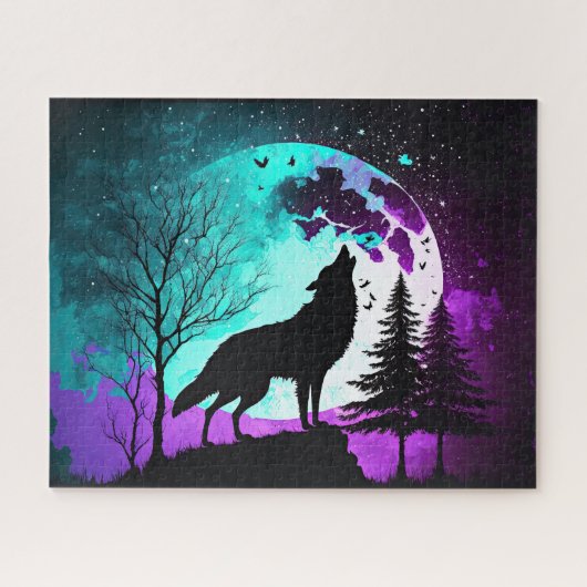 Puzzle Wolf Howling à la lune Galaxy Stars Animal (Horizontal)