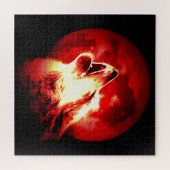 Puzzle Wolf, Moon & Red Sky Illustration (Horizontal)