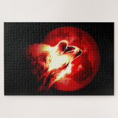 Puzzle Wolf, Moon & Red Sky Illustration (Horizontal)