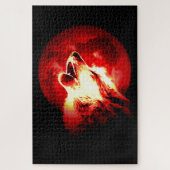 Puzzle Wolf, Moon & Red Sky Illustration (Vertical)