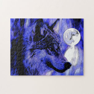 Puzzle Wolf Motivation Liberté Bleu nuit pleine lune