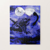 Puzzle Wolf Motivation Liberté Bleu nuit pleine lune (Vertical)