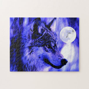 Puzzle Wolf Motivation Liberté Bleu nuit pleine lune