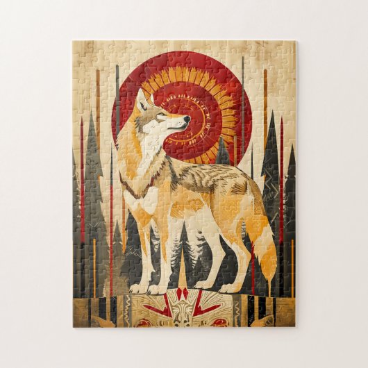 Puzzle Wolf Totem – Guardian in Deco Style (Vertical)