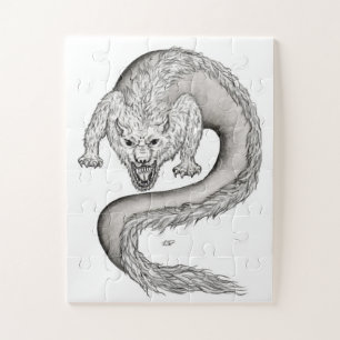 Puzzle Wolfdragon design noir et blanc