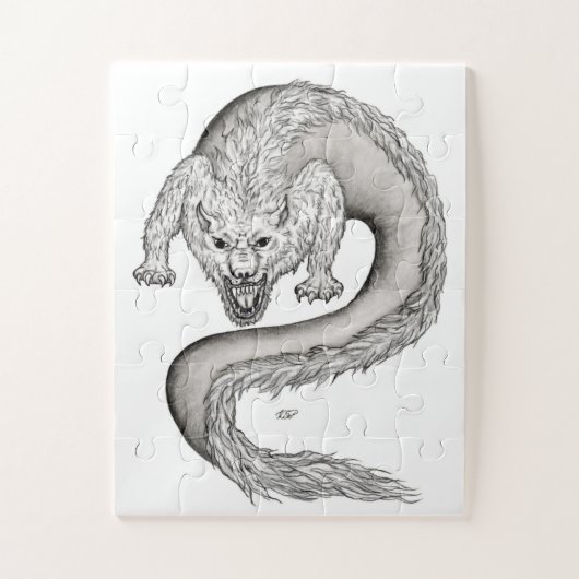 Puzzle Wolfdragon design noir et blanc (Vertical)