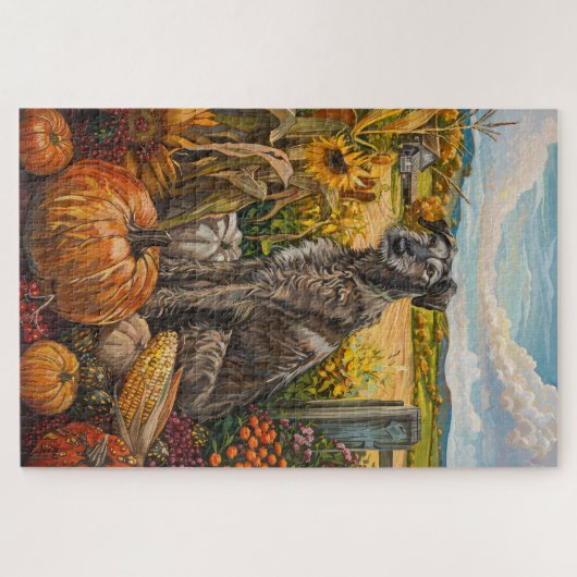 Puzzle Wolfhound Chien Moisson d'automne Thankgiving (Horizontal)