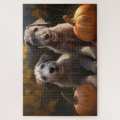 Puzzle Wolfhound Chiot Automne Citrouille de plaisir (Vertical)