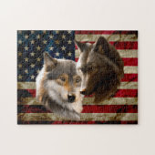 Puzzle Wolves American Flag (Horizontal)