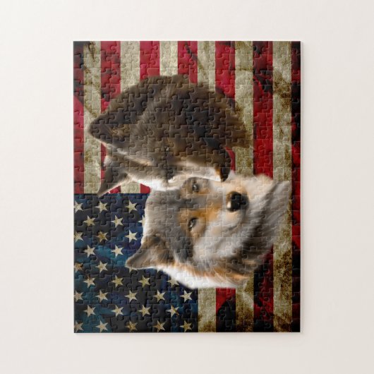 Puzzle Wolves  American Flag (Vertical)