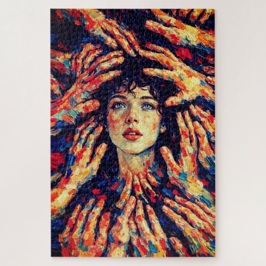 Puzzle Woman Hands Covering Face Intense Emotional (Vertical)