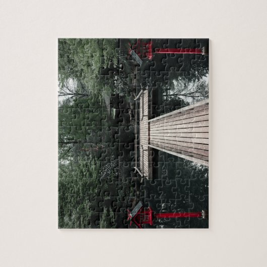 Puzzle Wooden Pier framed by red Lanterns (Vertical)