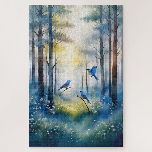 Puzzle Woodland Bluebirds Scenic Forest (Vertical)
