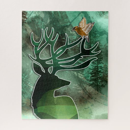 Puzzle Woodland Harmony Buck with a Hawk Wildlife (Vertical)