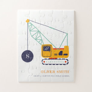 Puzzle Yellow Construction Crane Vehicle Monogram Boys