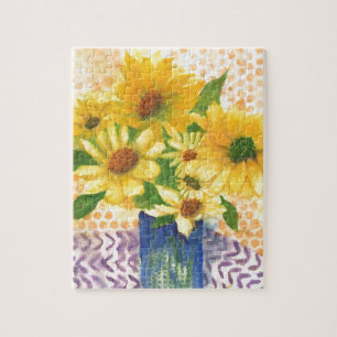 Puzzle yellow daisies in blue vase