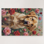 Puzzle Yellow Labrador Dog Valentine's Day Rose Field (Horizontal)