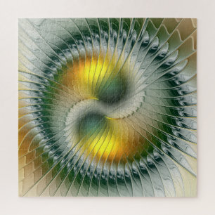 Puzzle Yin Yang Vert Jaune Abstrait Fractal Coloré