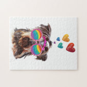 Puzzle Yorkie Chien avec Coeurs Saint-Valentin (Horizontal)