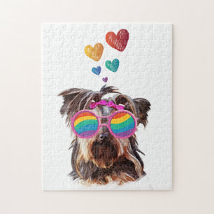Puzzle Yorkie Chien avec Coeurs Saint-Valentin
