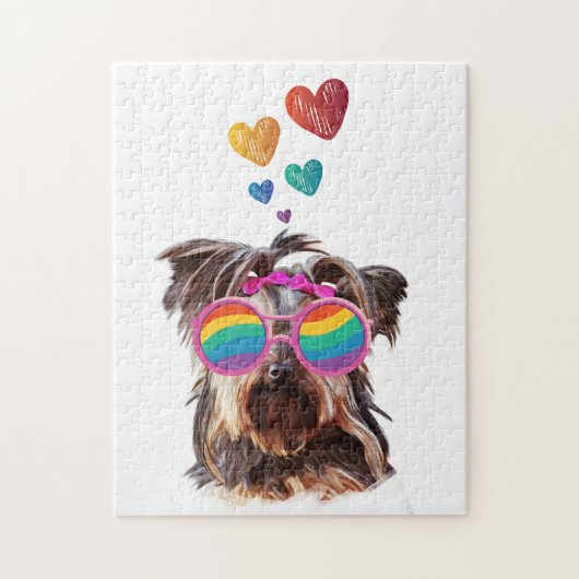 Puzzle Yorkie Chien avec Coeurs Saint-Valentin (Vertical)