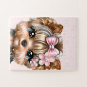 Puzzle Yorkie mignonne avec une corse rose (Horizontal)