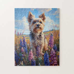 Puzzle Yorkie Terrier Purple Lupine Fleurs