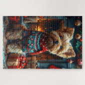 Puzzle Yorkipod Chien avec des cadeaux de Noël cheminée (Horizontal)