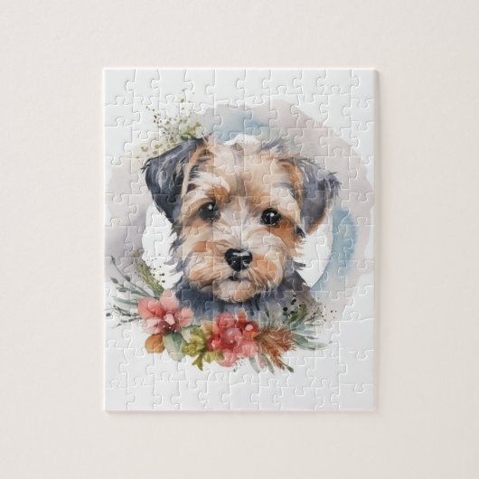 Puzzle Yorkipoo Noël Wreath Festive Pup (Vertical)